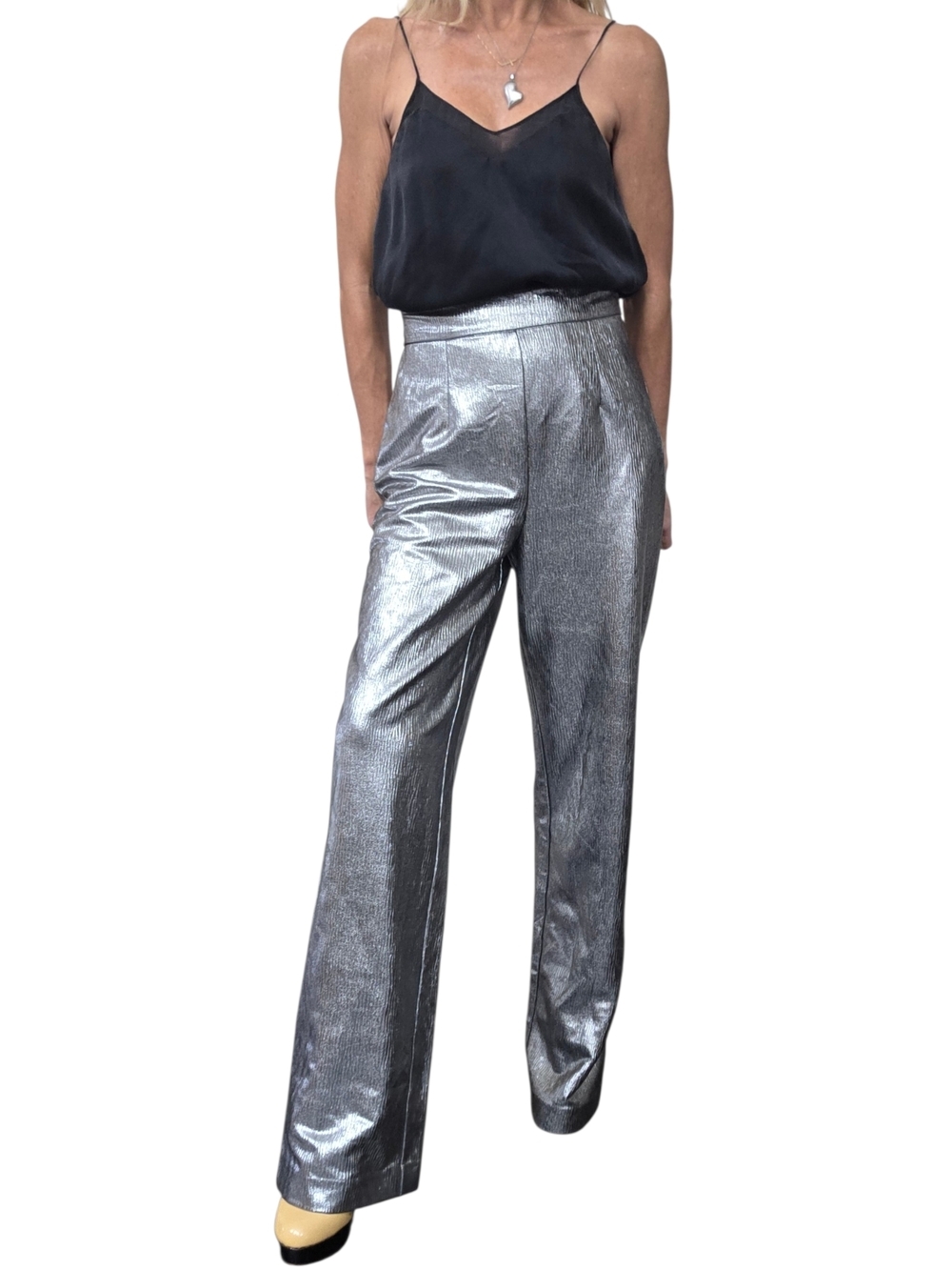 Anthropologie Hutch Silver Metallic High Rise Wide Leg Pants S